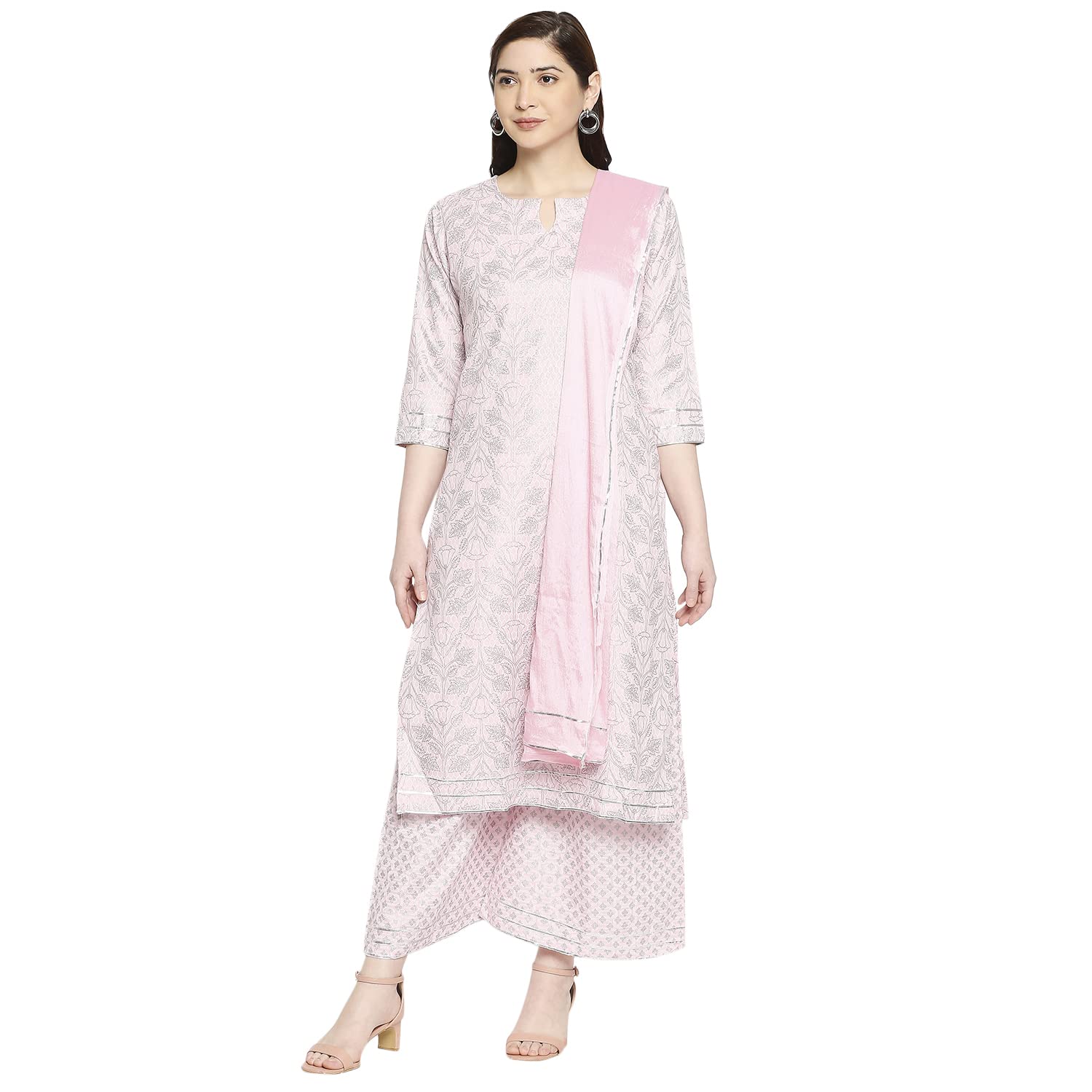 Gosriki Women'S Cotton Straight Kurta With Palazzo & Dupatta (Doli Pink_Gsk_Xxl-Go_Pink_Xx-Large),Pink,2,B09KN3DP5G