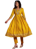Gosriki Women'S Rayon Viscose Anarkali Printed Kurta With Pant (Dawara Yellow-Vks01-Gs_Xl_Yellow_X-Large),Yellow,,B0F38GVR2V