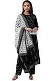 Rytras Women'S Pure Cotton Printed Straight Kurta Set With Palazzo Pants & Dupatta- Ethnic Wear,Black(Ryt251,Xl)