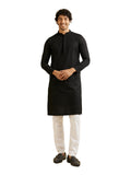 Manyavar Kurta Set for Men, Full Sleeves Mandarin Collar Ethnic Kurta Set for Engagement, Wedding, Party Solid (Black, L)