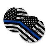 Thin Blue Line Car Coasters For Drinks Set Of 2 Perfect Car Accessories With Absorbent Coasters. Car Coaster Measures 2.56 Inc