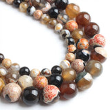 Yochus 45pcs Round Loose Orange&Coffee Fire Agate Beads for Bracelet Beads