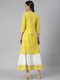 Gosriki Women'S Cotton Blend Straight Printed Kurta With Skirt (Mausam Yellow_New_Xl-Go_Yellow_X-Large),Yellow,,B0B4FXF1BJ