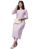 Anni Designer Women'S Cotton Blend Printed Straight Kurta With Pant (Mukh Purple-Nw_Xl_Purple_X-Large),Purple,XL