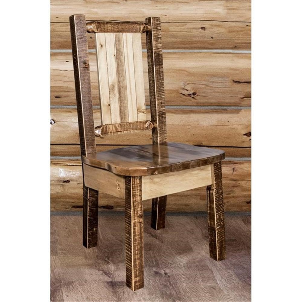Montana Wooodworks Homestead Collection Side Dining Chair With Laser Engraved Moose Design, Stain & Lacquer Finish