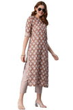 Gosriki Women'S Cotton Blend Printed Straight Kurta With Pant (Funnu Brown-Nw-Gs_Xxl_Brown_Xx-Large),Brown,2,B0BTVR8YBX