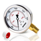 BPSSDI 0-3000 Psi Glycerin Liquid Filled Hydraulic High Pressure Gauge, 2.5 Dial Size, 1/4 NPT Lower Mount, 304 Stainless Steel 