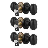 Gobrico 3 Pack Black Passage Door Knobs Egg Oval Door Knobs for Hall and Closet Black Interior Door Handles Keyless Door Locks P