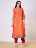 Anni Designer Women'S Rayon Viscose Anarkali Printed Kurta With Pant (Karidos Orange-Vks02_3Xl_Orange_Xxx-Large),Orange,3XL,,,