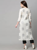 Anni Designer Women'S Cotton Blend Traditional Straight Printed Kurta And Pant Set (12 Amd White_S_White_Small),White,S,Cotton Blend,Regular,Pants