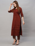 Gosriki Women'S Cotton Blend Printed Straight Kurta With Pant (Nita Maroon-Gs_L_Maroon_Large),Maroon,,B0CBPQ259Y