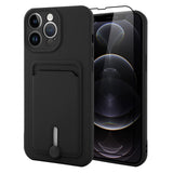 MZELQ TPU Wallet Compatible with iPhone 12 Pro Max Case, Card Holder Camera Protection Cover + Screen Protector, Push-able Slot 
