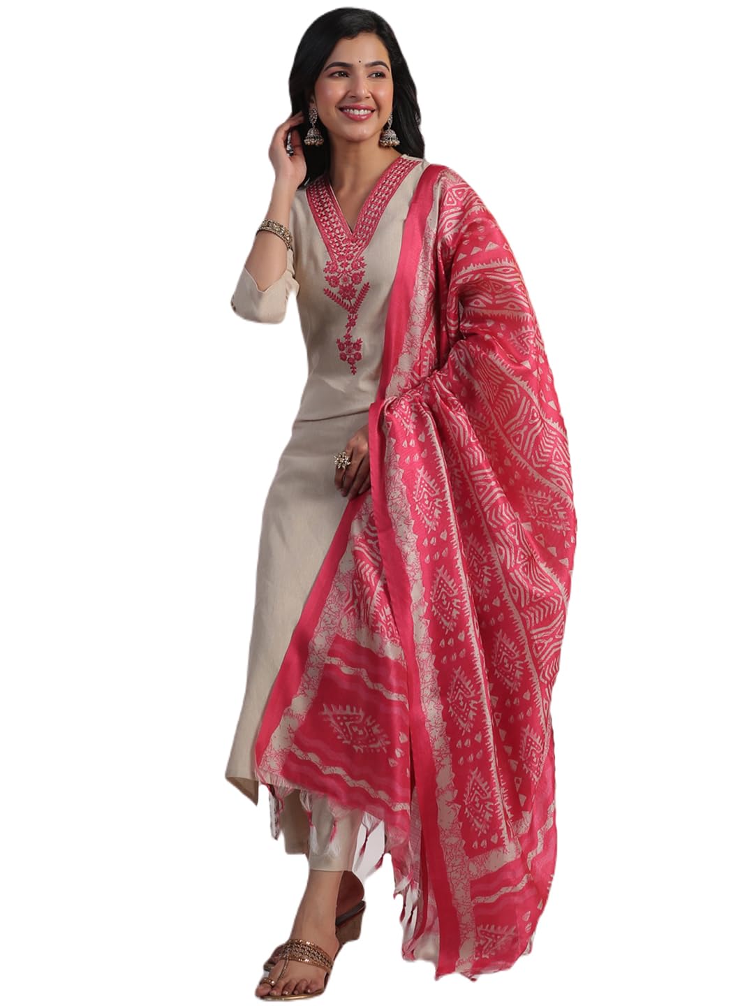 Gosriki Women'S Rayon Blend Embroidered Straight Kurta With Pant & Dupatta (Jankari Pink-Gs_Xxl_Pink_Xx-Large),Pink,2,B0CYPQ955W