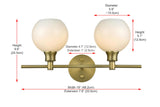 Living District Collier Industrial Mid-Century Modern 2 Light Entryway And Bathroom Wall Sconce In Brass And Frosted White Glass