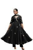 Gosriki Women'S Rayon Blend Printed Anarkali Kurta With Pant & Dupatta (Berlin Black-Gs_S_Black_Small),Black,,B0DPZBRTP4