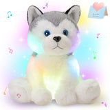 Houwsbaby 12'' Gray Light Up Musical Stuffed Animal Husky Singing LED Dog Glowing Plush Toy Lullaby Animated Soothe Birthday Fes