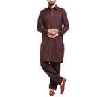 Sojanya (Since 1958 Men'S Brown Cotton Blend Pathani Kurta & Salwar Set Size L