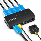 4K HDMI KVM Switch, 4 Port HDMI USB Switch for 4 Computer Share a 4K@30Hz Monitor and 3 USB Device Keyboard Mouse Printer, Inclu