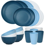 Quatish 24 Piece Plates and Bowls Sets for 6, Unbreakable Dinnerware Sets, Plastic Dish Set for Camping, Dishwasher Microwave Sa