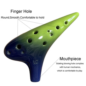DHwebWLP 12 Hole Ocarina Instrument With Song Book for Beginner,Alto C Ceramic Ocarina(Green & Blue)