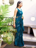 Satrani Women'S Chiffon Bandhani Printed & Woven Border Saree With Unstitched Blouse Piece (3479S211N_Teal Blue & Beige)