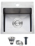SHACO 15x15 Inch Drop In Bar Sink,15 Inch Stainless Steel Top mount Small Single Bowl Kitchen Bar Sink,16 Gauge Brushed Nickel S