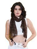 Anvi Be Yourself WomenS Animal Printed Brown Chiffon Scarf With Tasselles