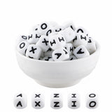 HHCFAST 12mm White Square Letter A,I,O,X,Z Alphabet Silicone Beads, 20Pcs Cube Heart Number Letter Silicone Beads for Keychain M