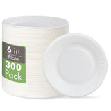 Vplus 100% Compostable Small Paper Plates, 300 Pack 6 Inch Disposable Paper Plates, Uncoated Biodegradable, Made of Sugar Cane F