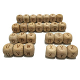 52pcs Square Wood Alphabet Beads 12MM Natural Beech Wooden Letter Character Bead for Jewelry Toys Making DIY Necklace (52pcs Woo