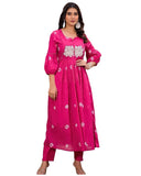 Gosriki Women'S Rayon Blend Anarkali Printed Kurta With Pant (Anveshi Pink-Vks03-Gs_S_Pink_Small),Pink,,B0DH2N2X7M