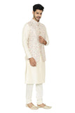 Manyavar Men'S Silk Blend Other Kurta Pyjama With Waist Coat (Jast158_Cream_Xl)