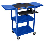 Adjustable-Height Steel Utility Cart - Pullout Keyboard Tray, Drop Leaf, Royal Blue