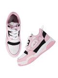 Shoetopia Women'S Block Heel Sneakers Pink,Pink,8,B0D14HHS81