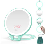 Mocado Travel Makeup Mirror with Light, 1X/20X Magnifying, Double Sided, 3 Color Light, Dimmable Touch, Rechargeable, Tabletop S