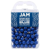 JAM PAPER Colorful Push Pins Round Head Map Thumb Tacks Blue Pushpins 100/Pack