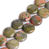 GEM-Inside Natural 20mm Coin Green Unakite Gemstone Loose Beads Energy Stone Handmade Beads for Jewelry Making Jewelry Beading S