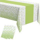 Oudain 3 Pcs White and Green Tablecloth for Parties Plastic Dot Tablecloths Printed Table Runner Waterproof Disposable Rectangle