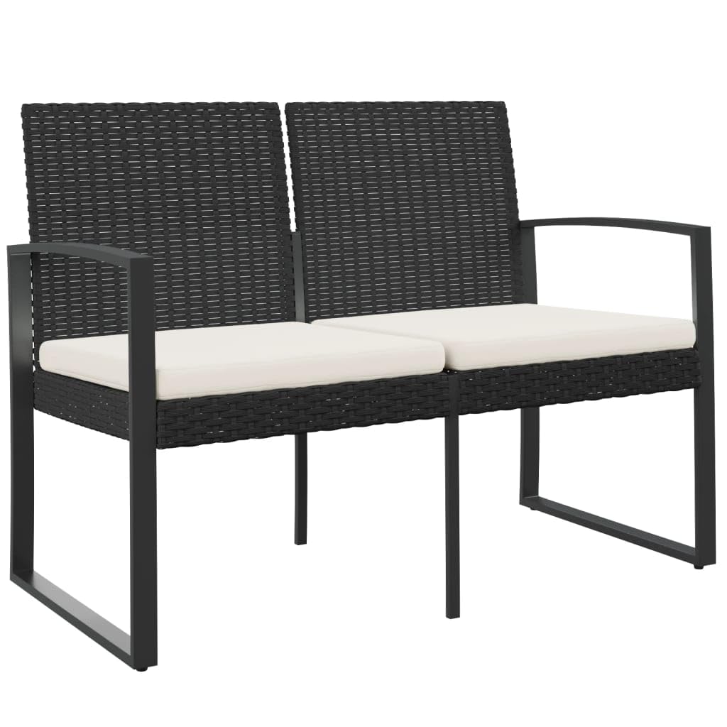 Vidaxl 2-Seater Patio Bench With Cushions - Black Pp Rattan - Durable And Lightweight - Comfortable Design With Padded Cushions - Modern Outdoor Furniture