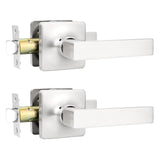 GOBEKOR 2 Pack Brushed Nickel Interior Door Handles Passage for Hallway Closet Lever Door Handles Square Door Levers Keyless Str
