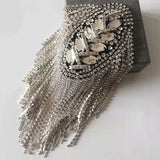 2pcs Rhinestone Tassel Shoulder Epaulet Spike Chain Shoulder Badge Brooch Pins for Man Woman