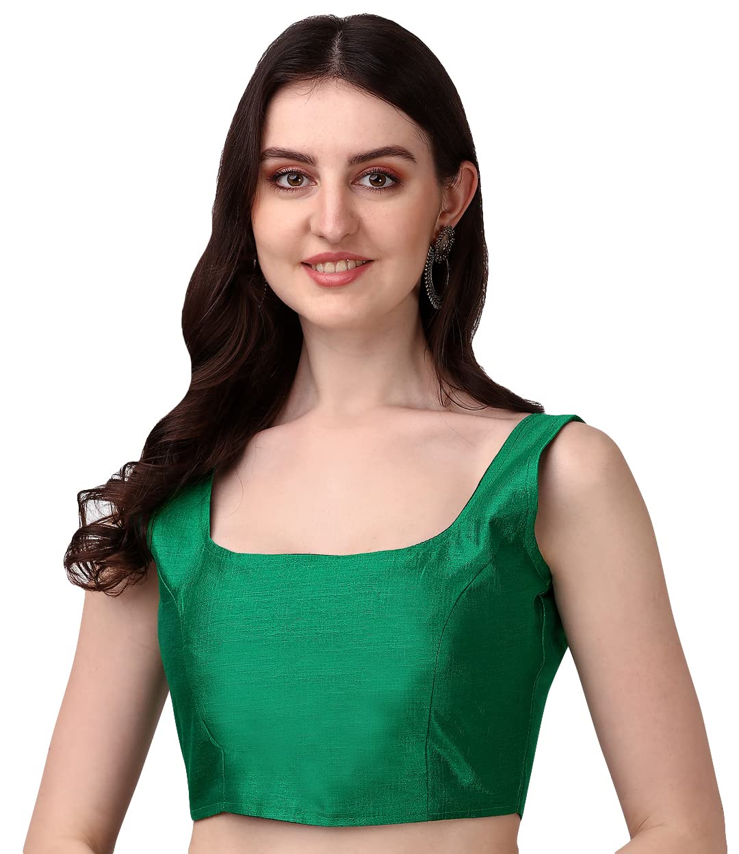 Vihu Fashion Women's Deep Neck Silk Sleeveless Readymade Blouse (Green, 36)