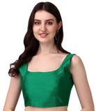 Vihu Fashion Women's Deep Neck Silk Sleeveless Readymade Blouse (Green, 36)