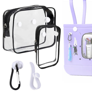 Everfunny 2 Packs Clear Bogg Beach Tote Bag with 2 Pack Insert Hooks Accessories for Bogg Bags Travel Makeup Clean Toiletry Brus