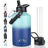 StarSpeed 64oz Insulated Water Bottle with Straws & 2 Lids, Half Gallon Stainless Steel Double Walled Vacuum Water Jug, Large Wi