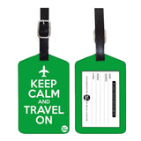 Nutcase Designer Luggage Travel Baggage Tags Set Of 2 With Name Card Inside Keep Calm Travel On Green
