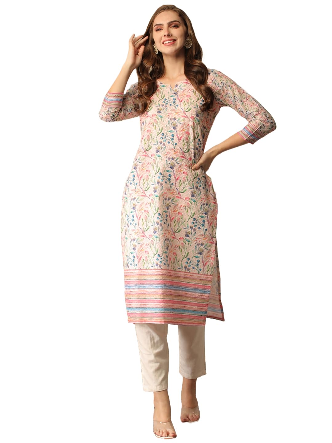 Anni Designer Women'S Cotton Blend Printed Straight Kurta (Mamoda White_Xl_White_X-Large),White,XL,,,