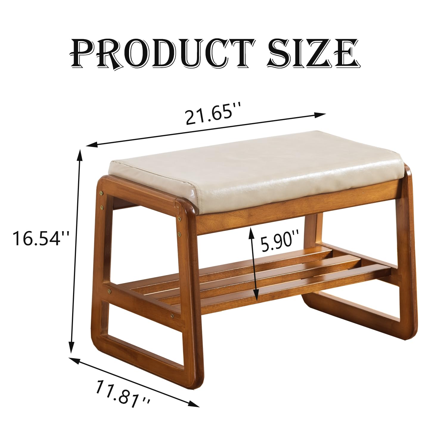 latifolia Shoe Bench, Solid Wood Shoe Bench with Cushion, 2 Tier Shoe Storage Bench for Entryway, Hallway, Living Room(Beige,21.