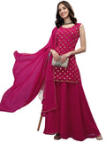 Wedani Georgette Embroidered Sequins Kurta Set With Duptta For Women (In Alpha M Regular Pink),PINK,M