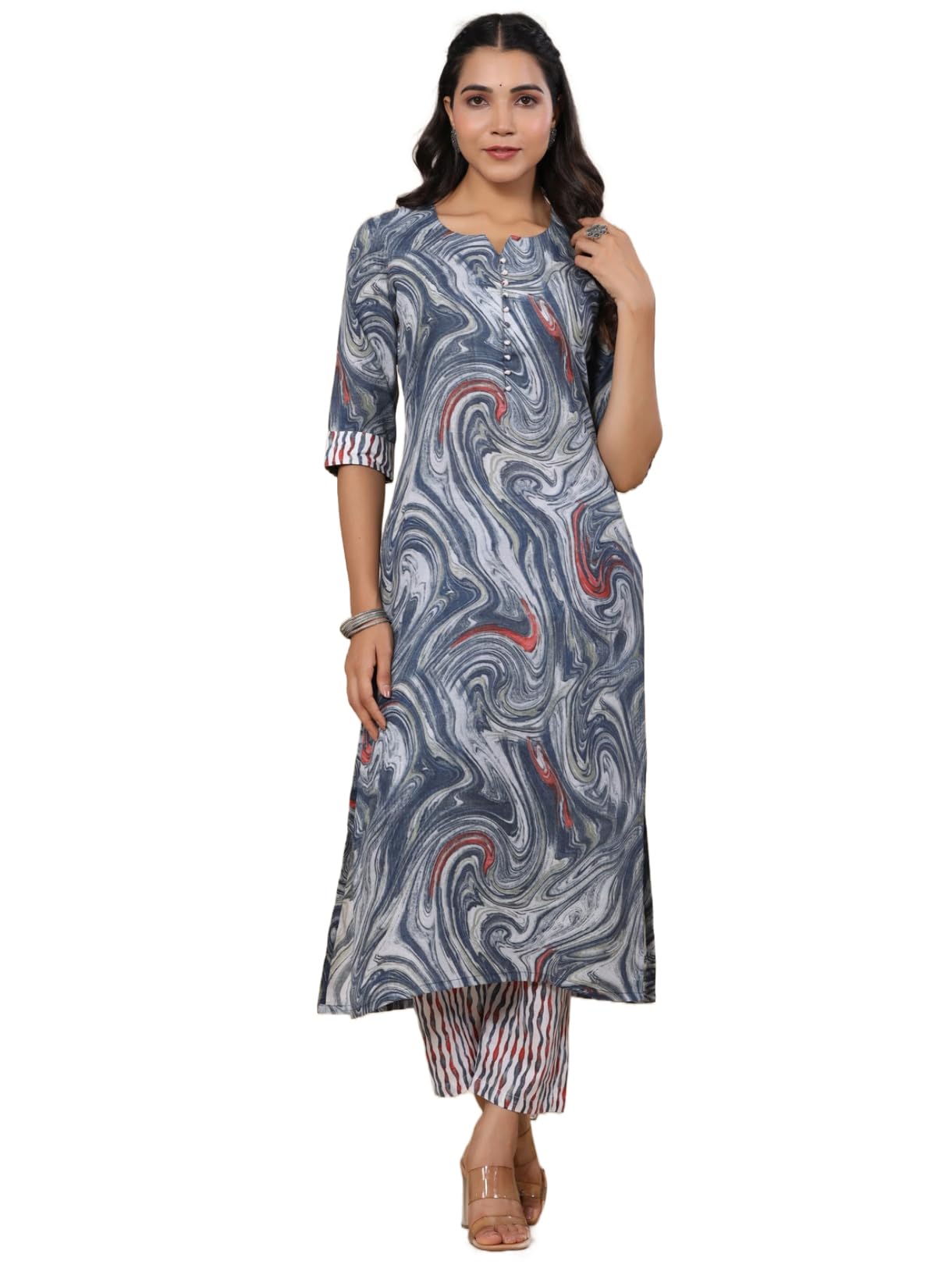 Gosriki Women'S Cotton Blend Printed Straight Kurta With Pant (Charan-Grey-Gs_Xl_Grey_X-Large),Grey,,B0CDPWLKMK